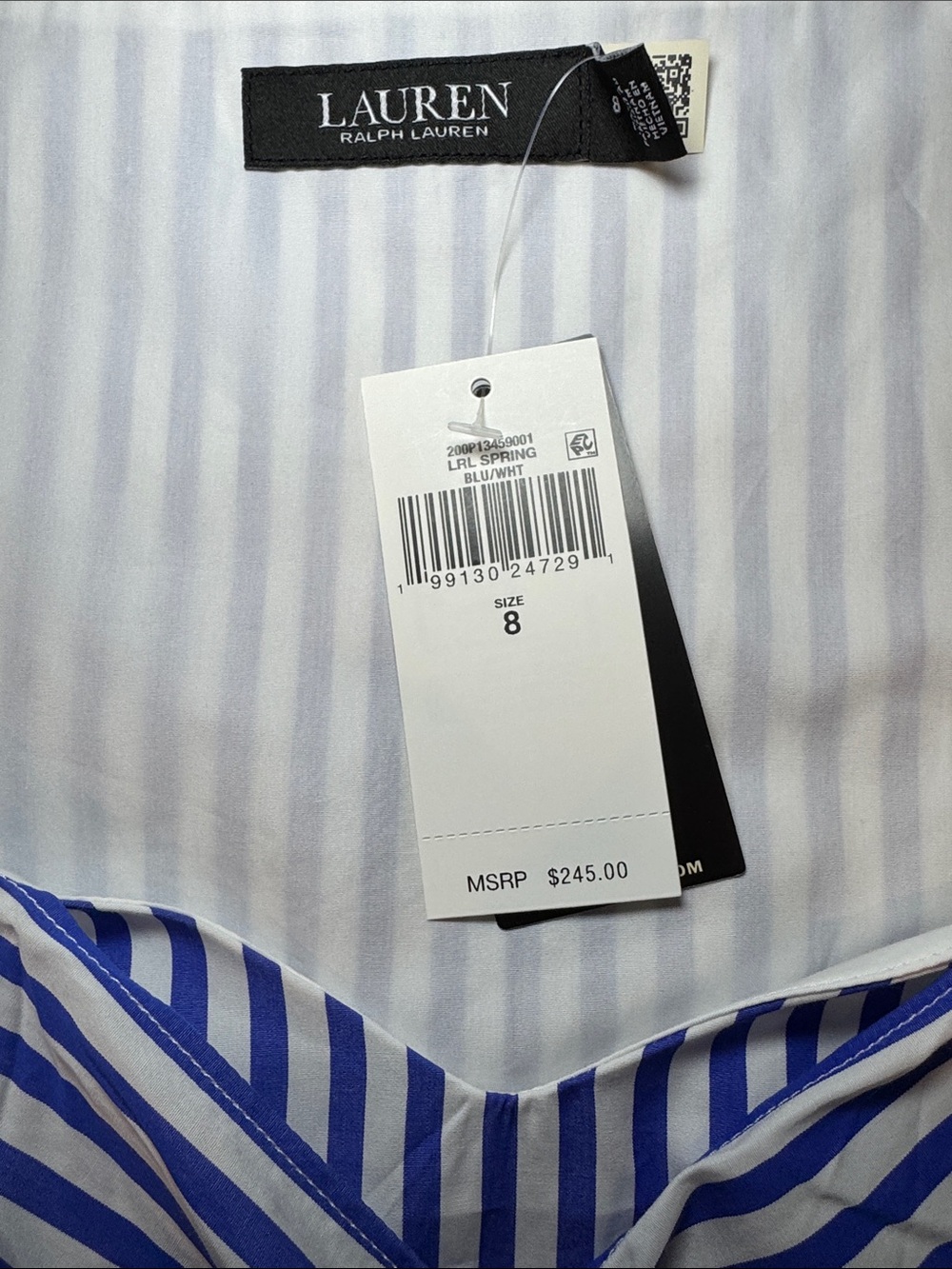 NWT Lauren Ralph Lauren Striped Cotton Broadcloth Tiered Dress. Size 8 - Picture 7 of 8